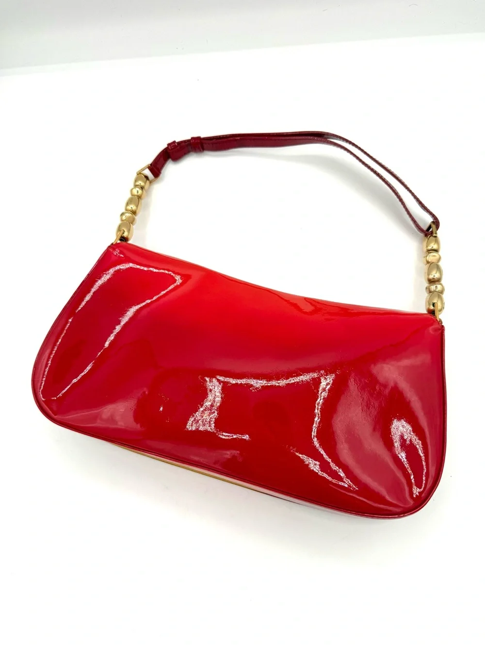 Dior Red Patent Leather Ombré Galliano Malice Shoulder Bag with Gold Bead Strap - Picture 2 of 12